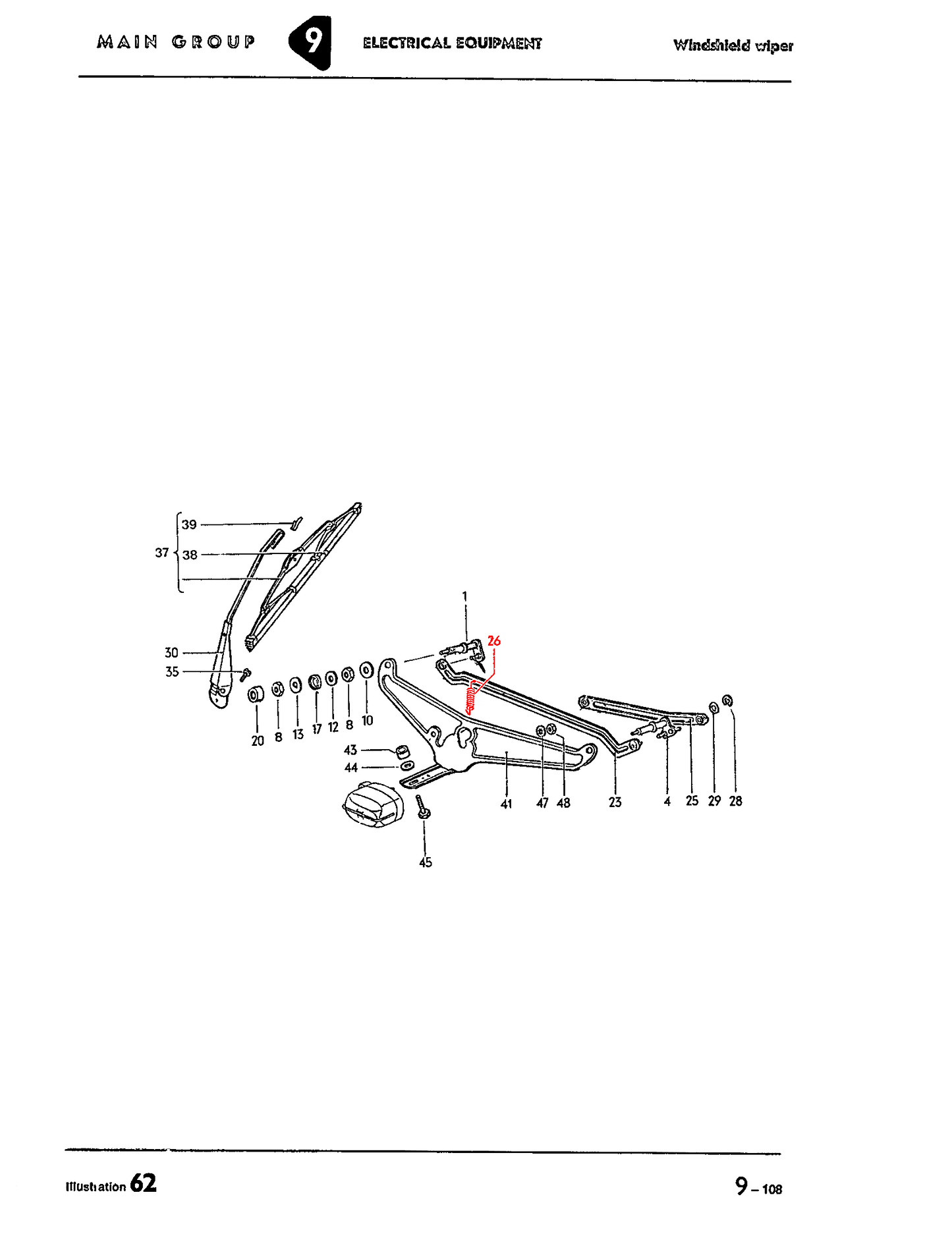 Bug 58-67 Wiper Assembly/Frame Spring