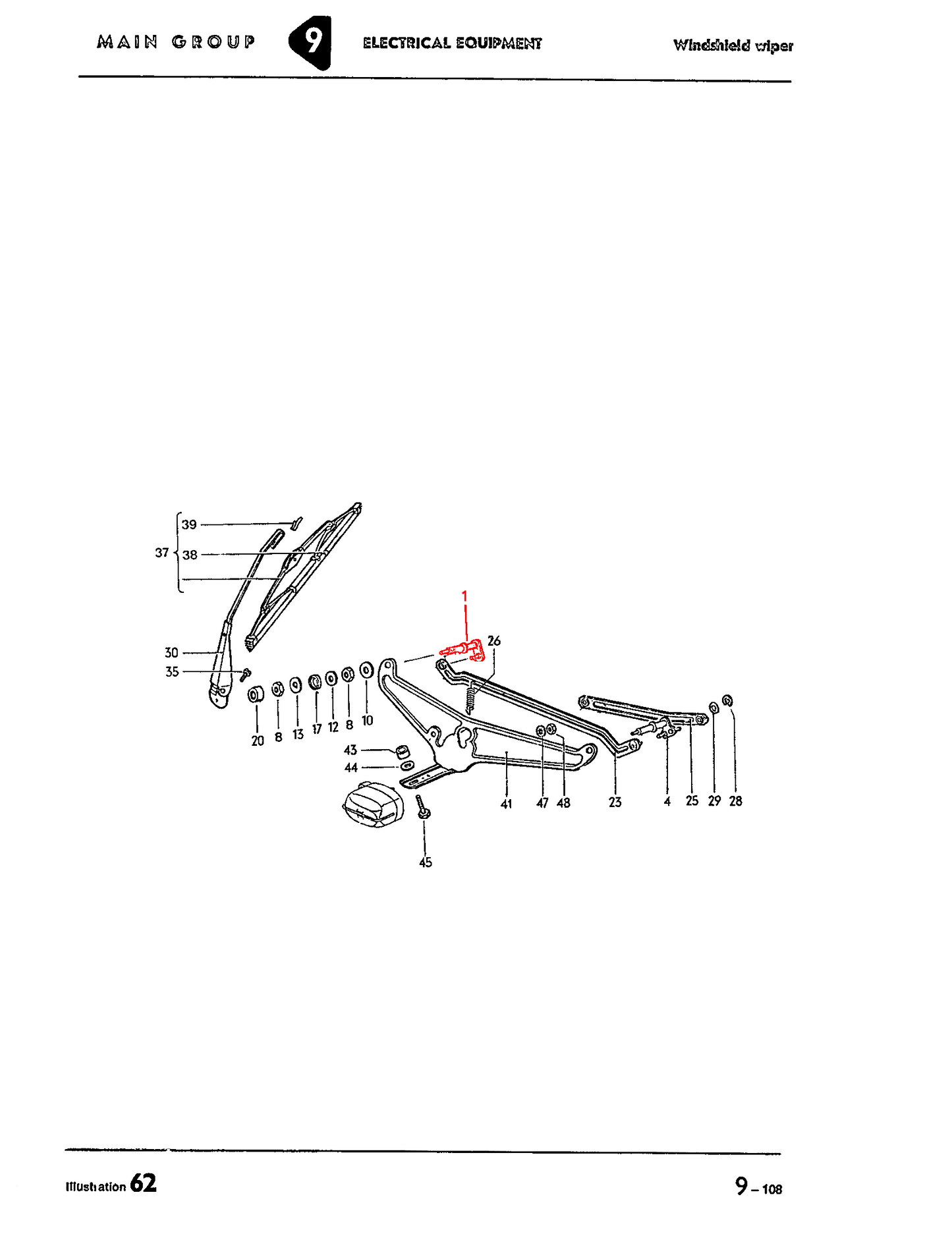 Bug 58-64 Wiper Shaft Pivot 1 Pin Left