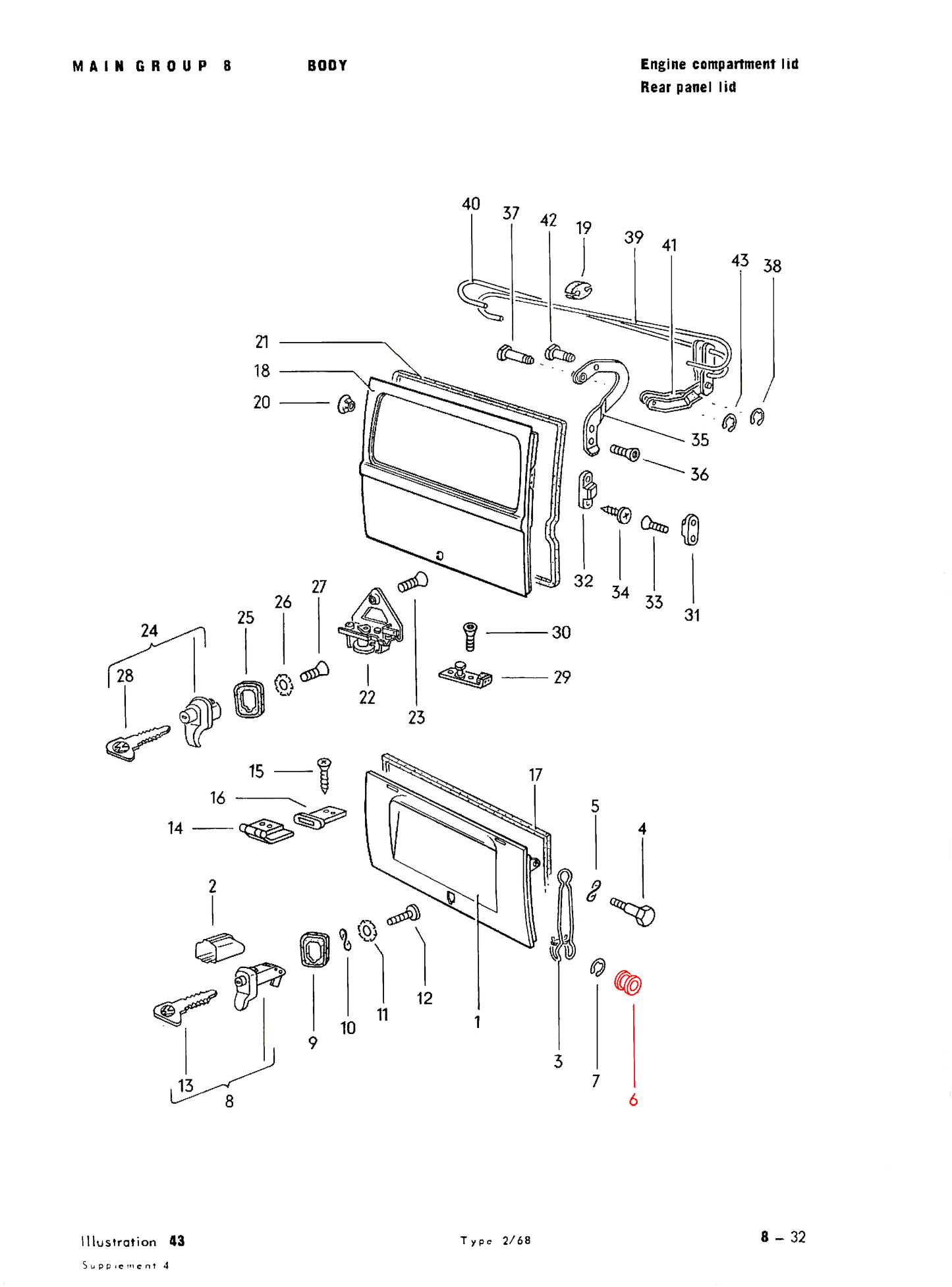 Bus 64-73 Engine Lid/ Stay Prop Guide Roller Each