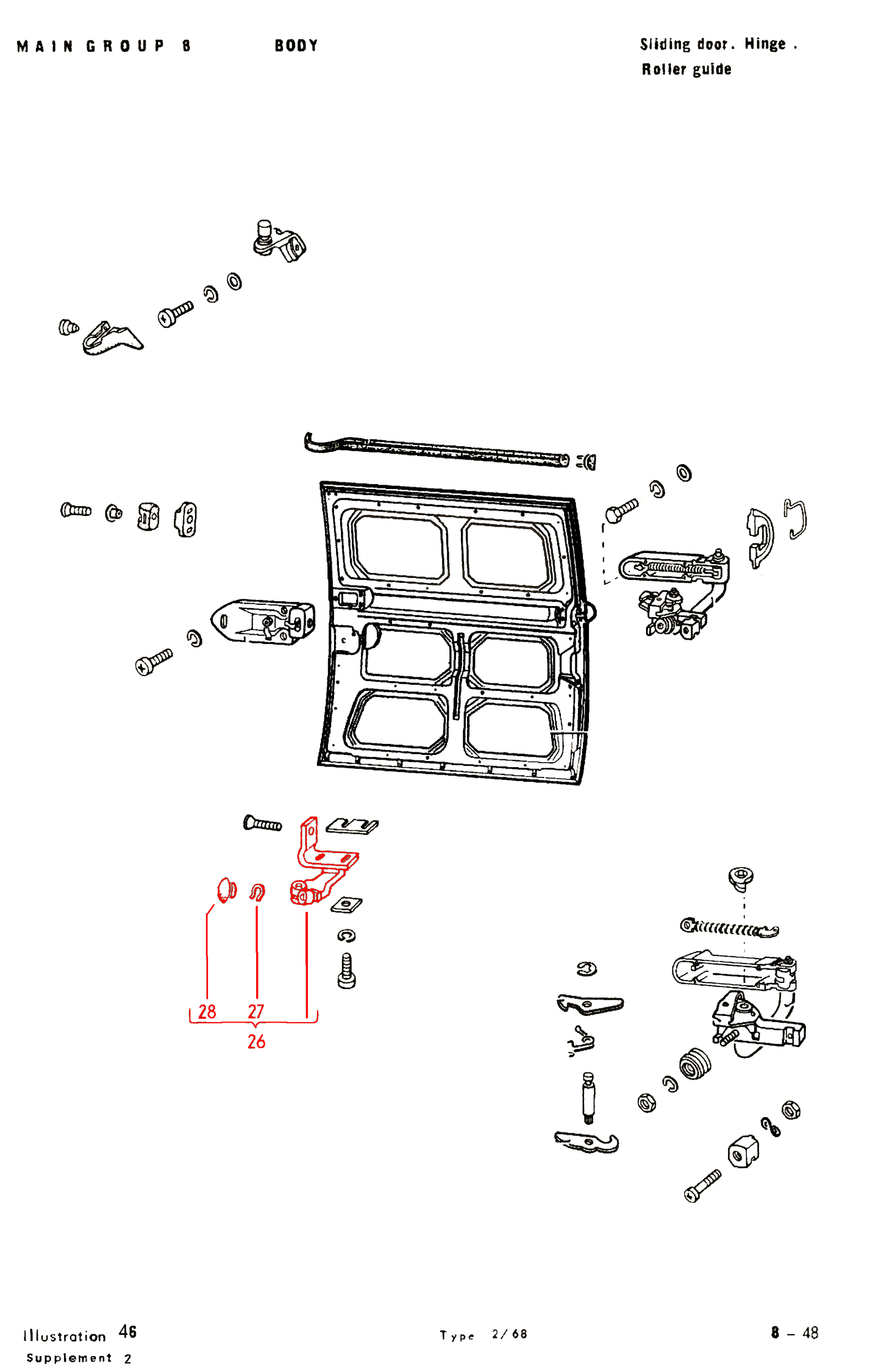 Bus 68-79 Sliding Door Lower Bracket with Rollers