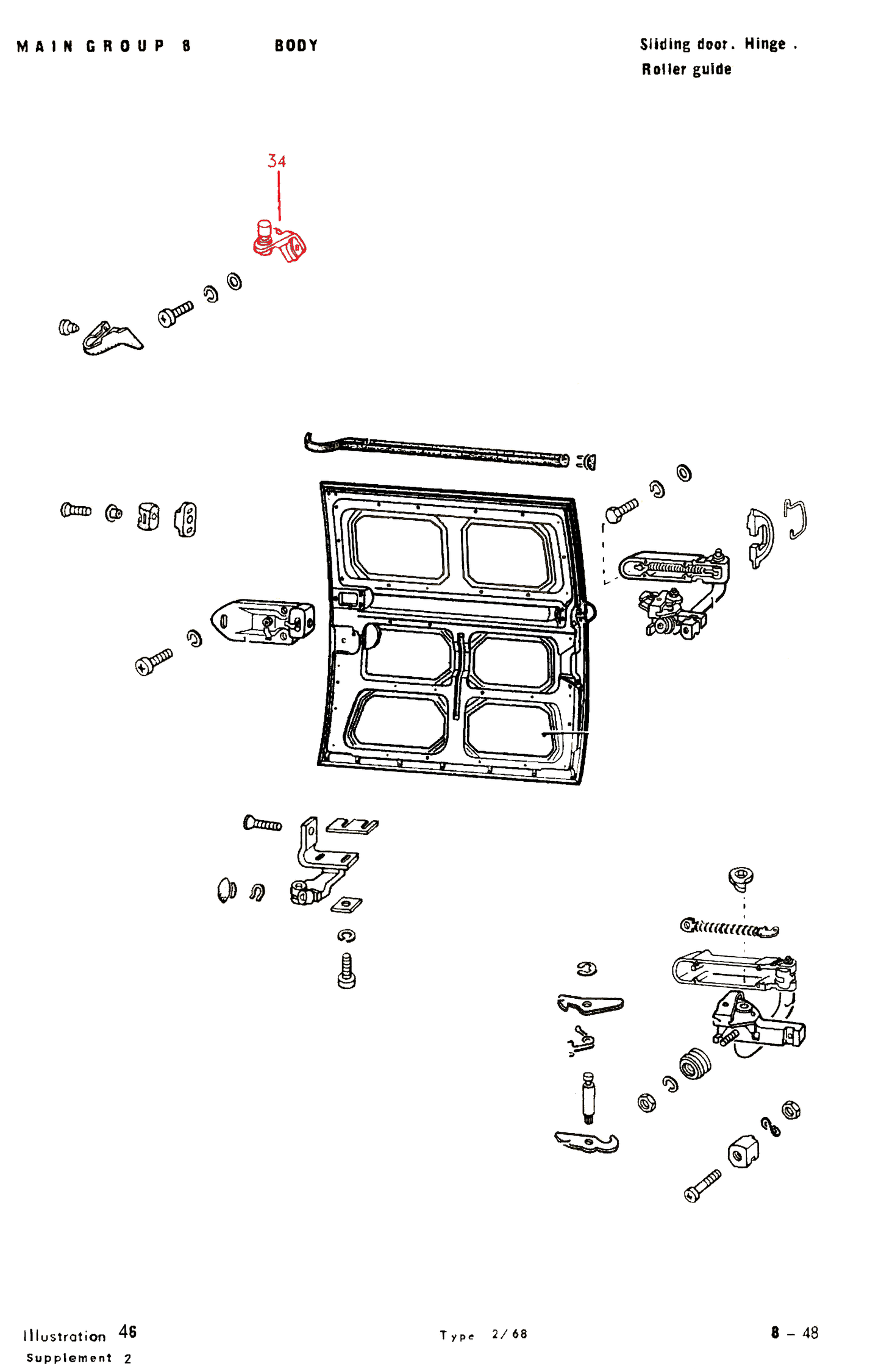 Bus 68-79 Sliding Door Top Roller & Bracket