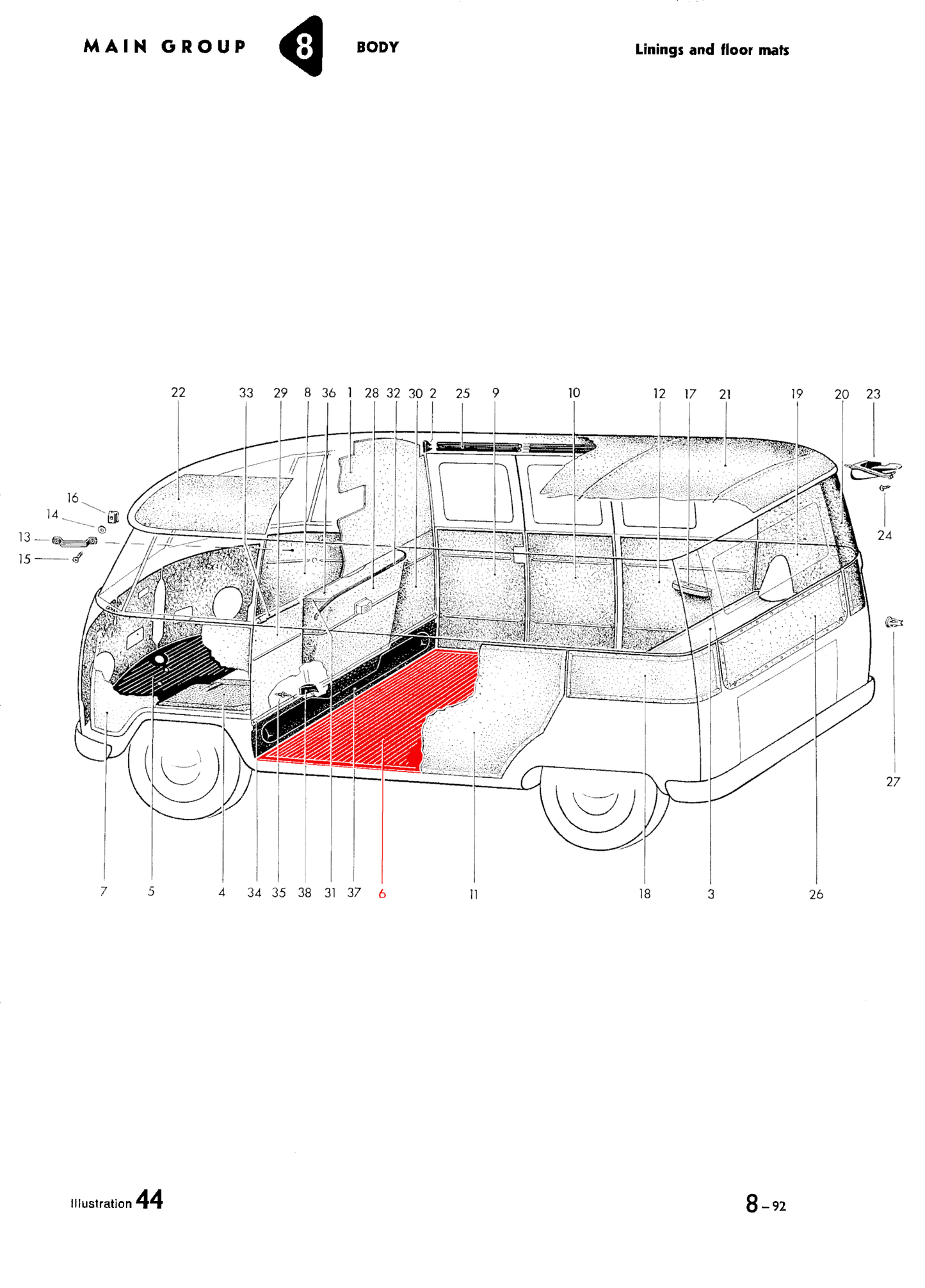 211-863-731 Center Cargo Area Rubber Mat - VW Bus Bay Window (1952-1979)