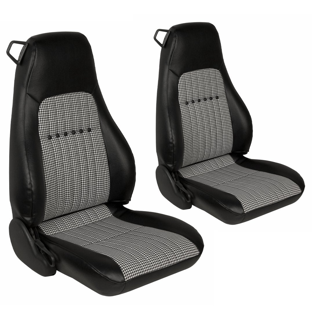 Dlx 1969 Retro-Style Houndstooth Upholstery w/ Seat Buttons, Front Only - 1993-02 Camaro