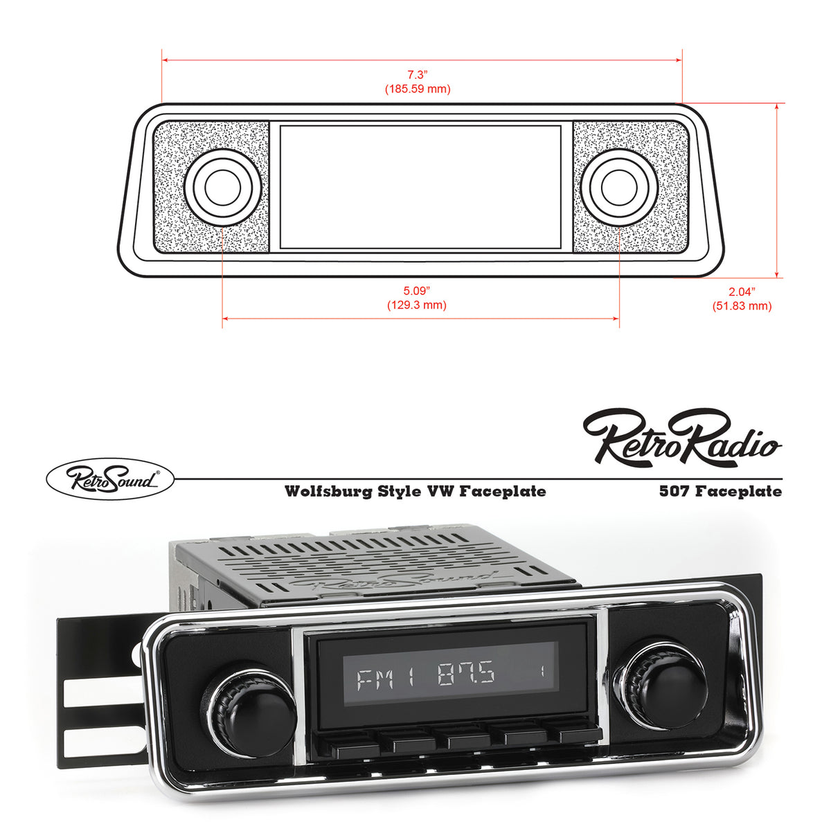 Radio Face Plate, Black with Chrome Edges