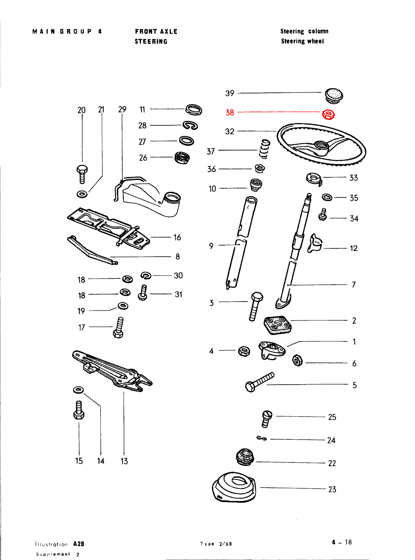 T1 74-79, Bus 50-67 & 74-79 Nut for steering wheel to column M16x1.5