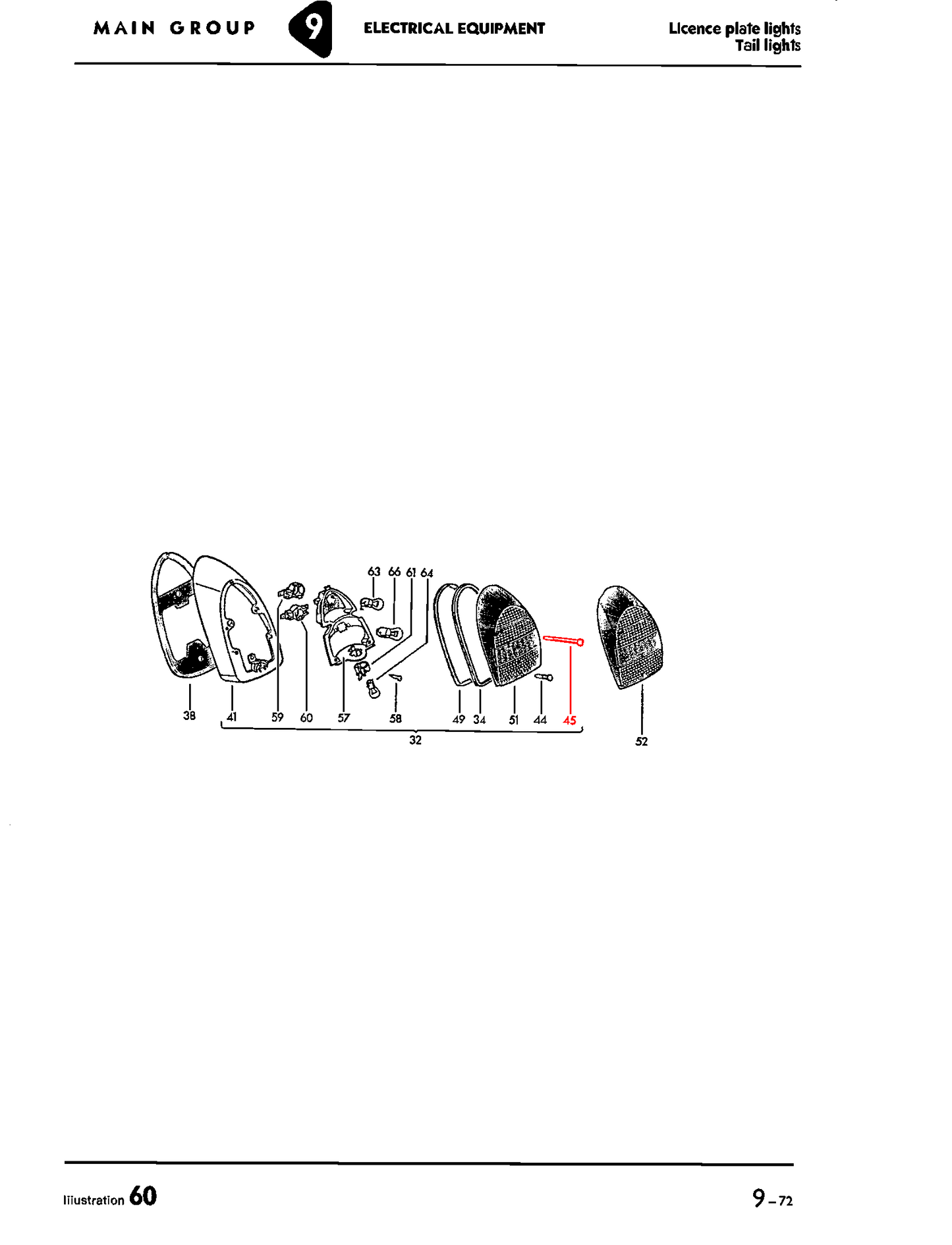 Bug 71-72 Top Tail Light Lens Screw 4x80mm Each