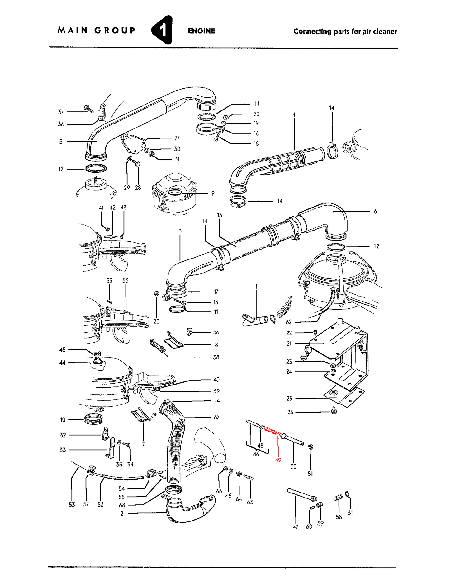 Bug ^65, Ghia ^65, Bus ^62 Accelerator Guide Tube Return Spring