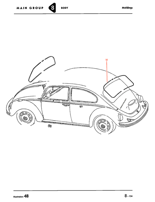 Bug 58-64 Rear Window American Trim Sedan
