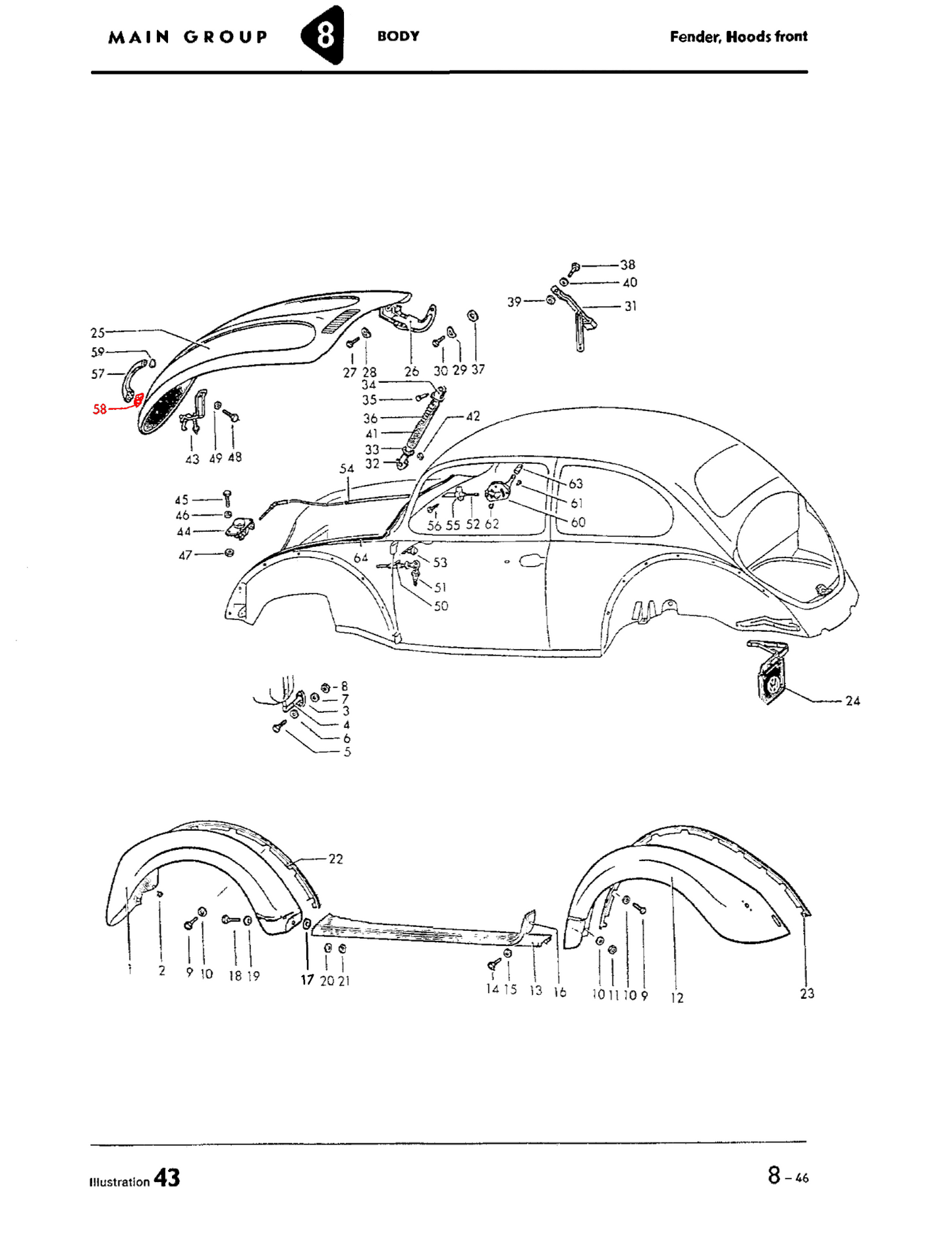 68-79 Bug Front Hood Handle Seal Large