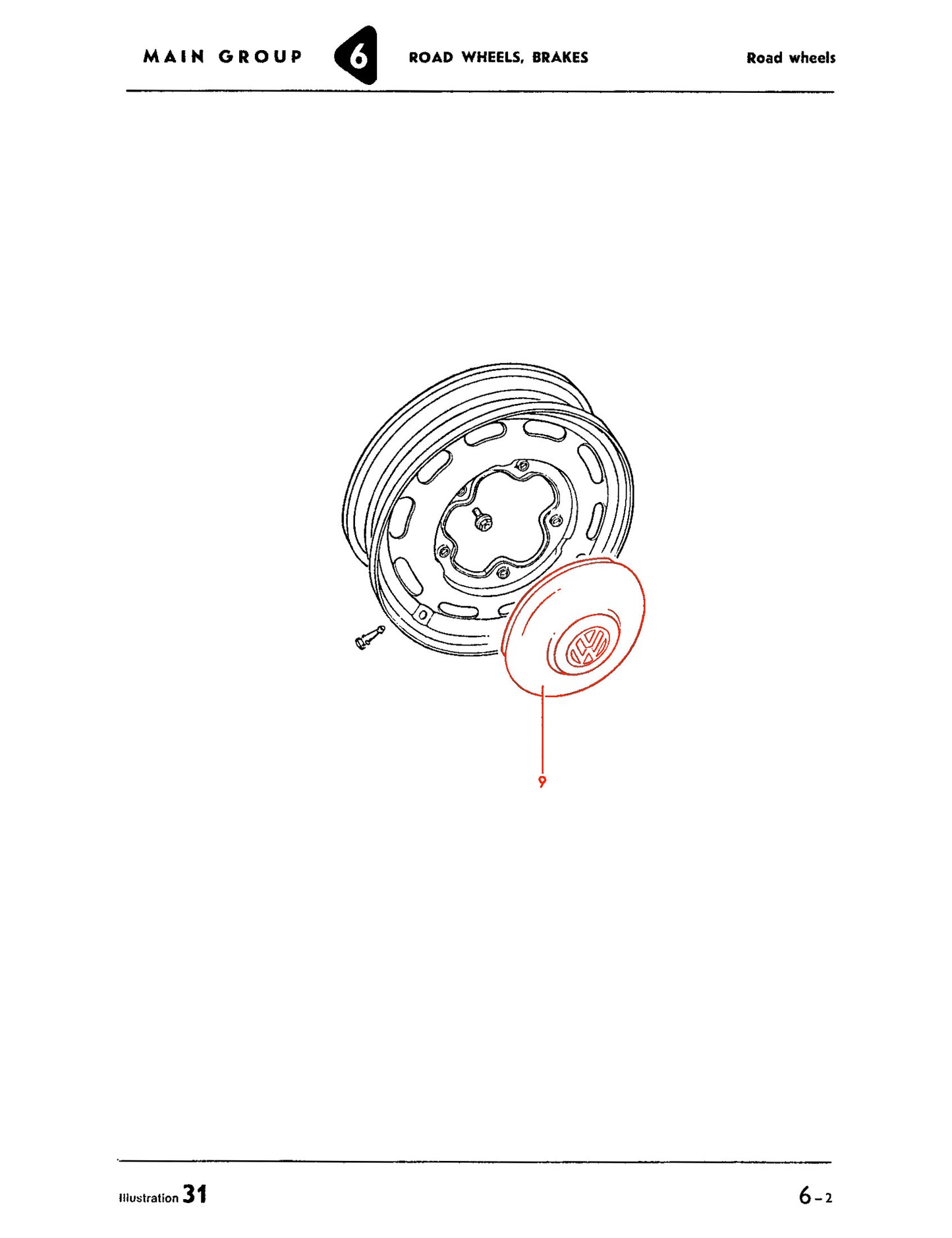 Bug 66-67, KG 66, T3 61-65 Hub Cap (No Clip)