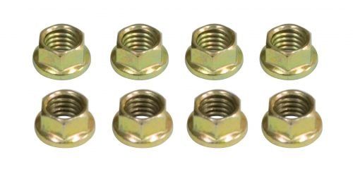 8x10 Exhaust Nuts, Gold Zinc Plated, 8 pcs, 8mm-1.25 Thread, uses 10mm Wrench Size