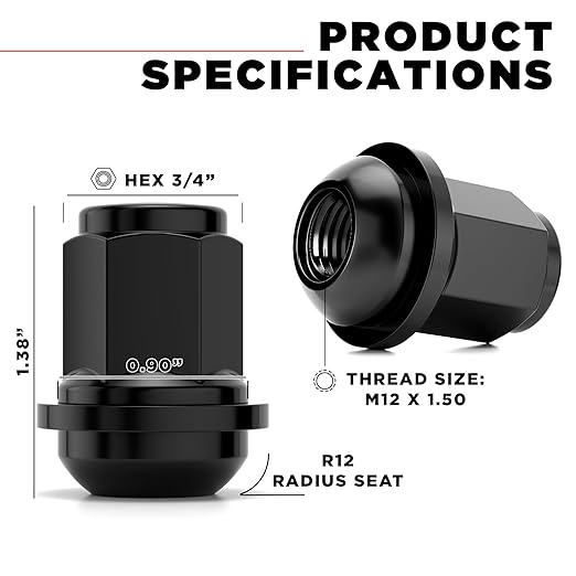 12mm Ball Seat Black Chrome Steel Lug Nut Set (5)