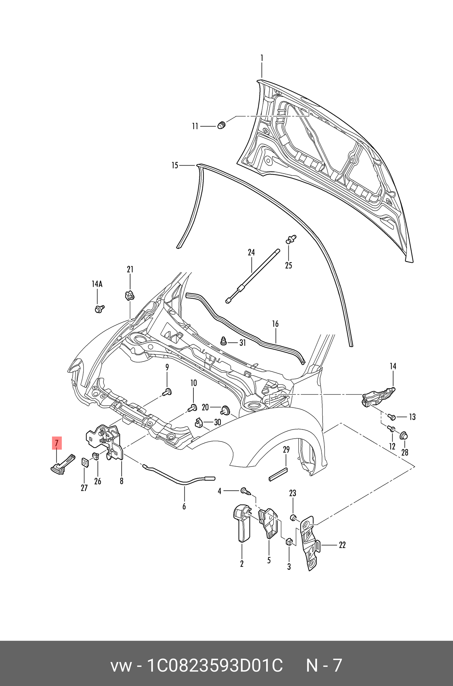 Beetle 98-10, Hood Release Handle