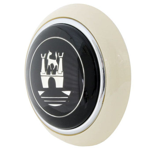 Bug 56-59, Bus 55-67 Horn Button Ivory/Black w/Silver Crest