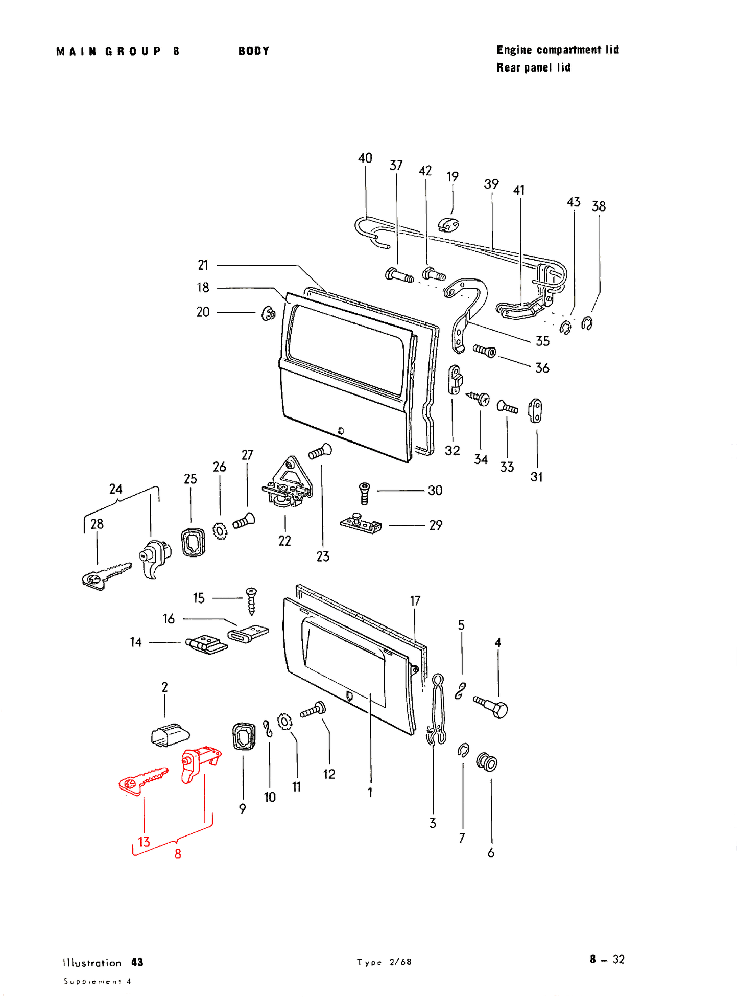 T2 72-79 Engine Lid Lock Black