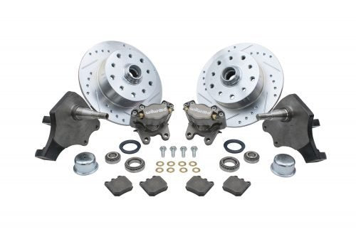 EMPI Ball Joint Front Disc 5/130 Drilled & Slotted 2 1/2 Drop Brake Kit with Wilwood Calipers / Grey
