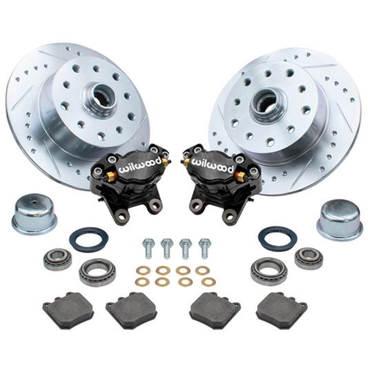 EMPI Ball Joint Front Disc 5/130 Drilled & Slotted Brake Kit with Wilwood Calipers / Black