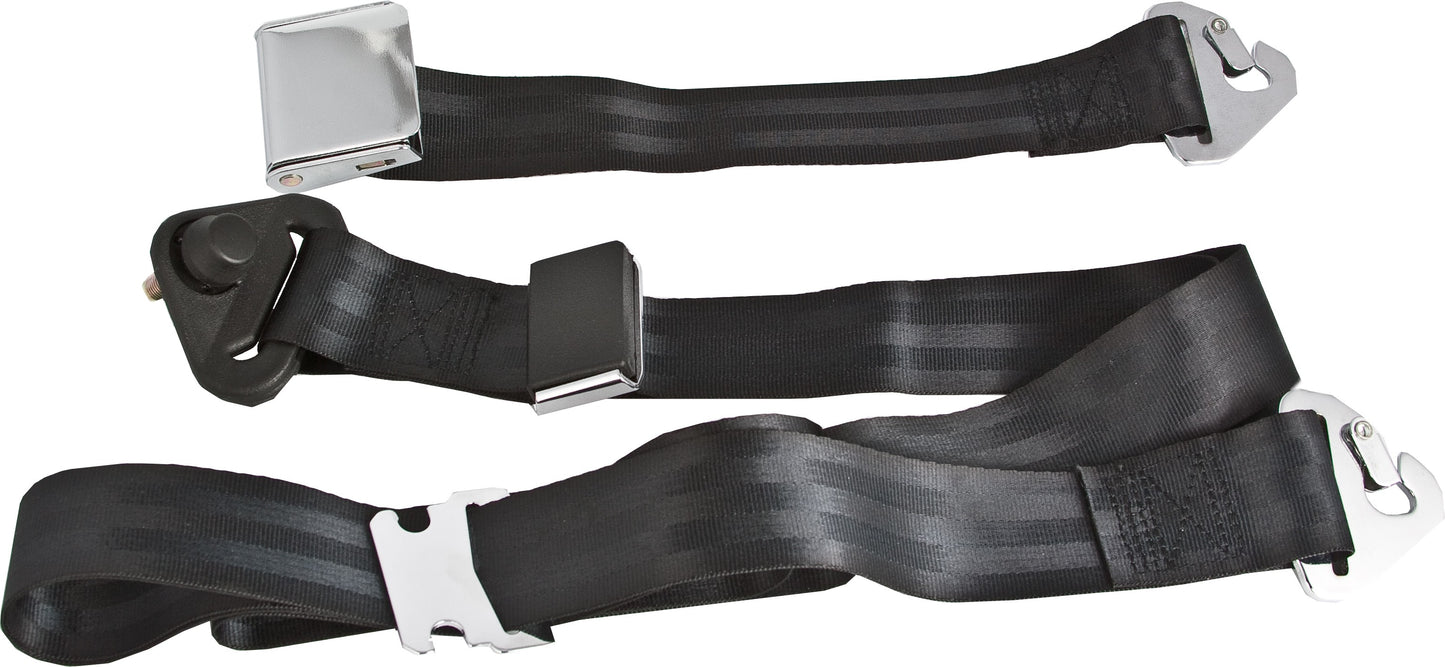 Non-Retractable 3 Point Belt With Classic Chrome Aviation-Style Lift Buckle