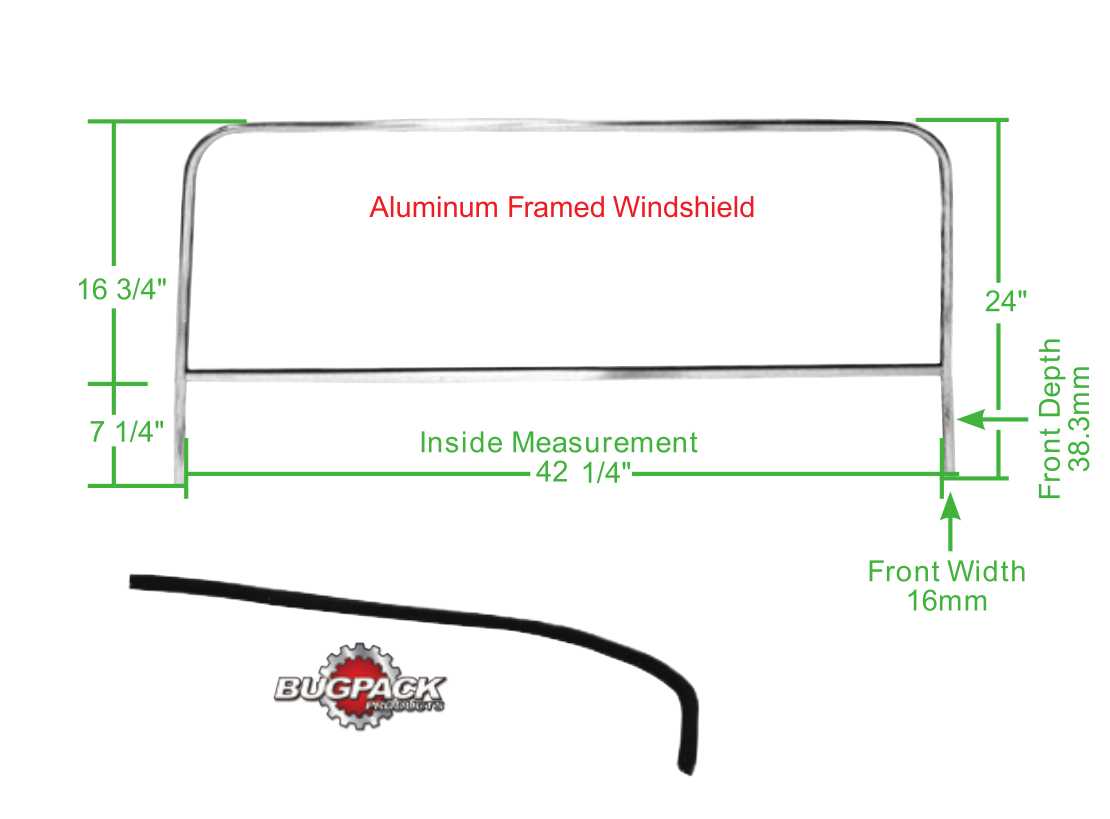Windshield Assembly with 16" Glass, 42", 42  1/4", 43 3/4" Frame