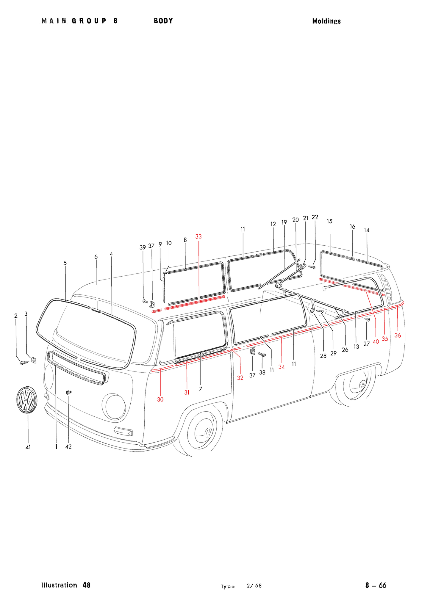 Bus 68-71 Deluxe Body Molding Kit 13pc