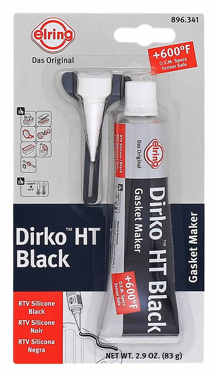 Dirko HT Black RTV Silicone Gasket Maker +600°F Elring
