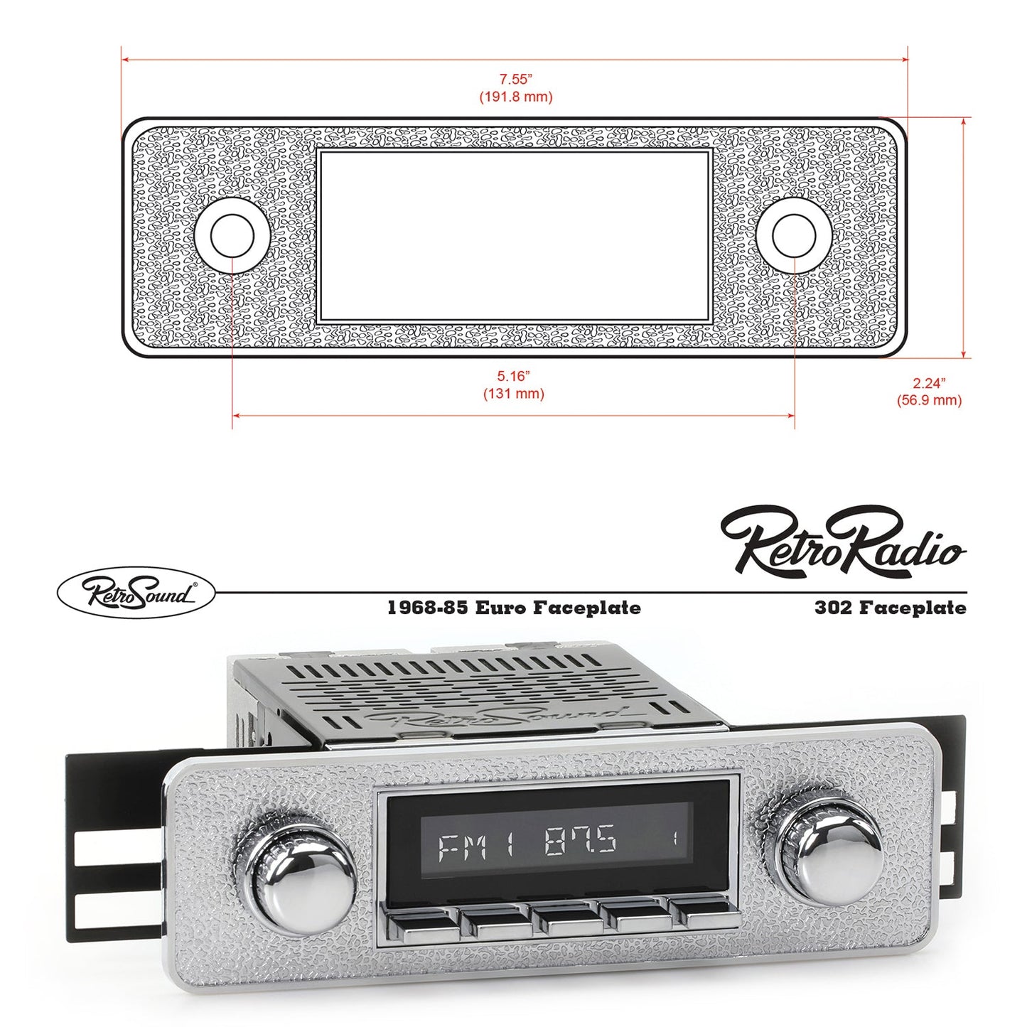 Radio Face Plate, All Chrome Flat for Cut Dash