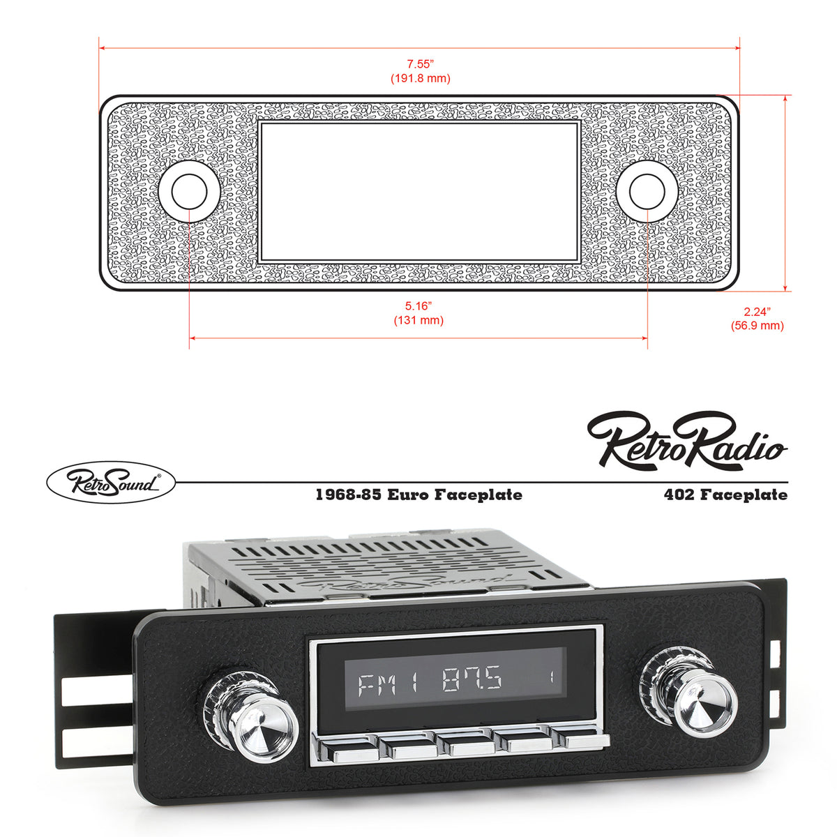 Radio Face Plate All Black Euro for Cut Dash