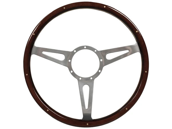 15" Wood Steering Wheel Espresso 9 -Bolt Mount Billet Aluminum Spokes