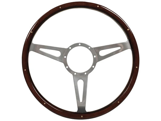 15" Wood Steering Wheel Espresso 9 -Bolt Mount Billet Aluminum Spokes