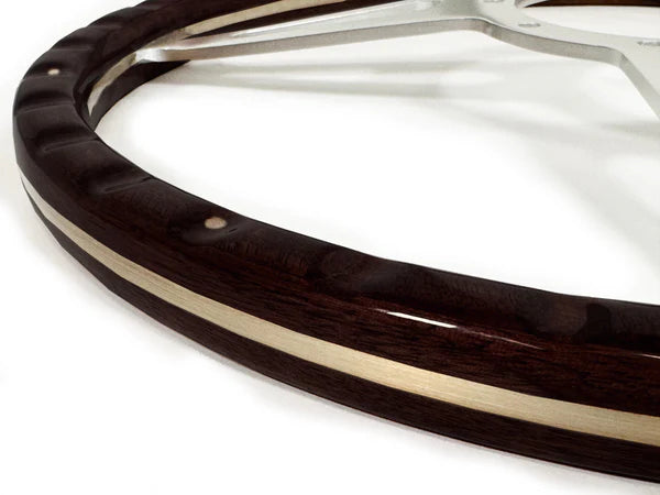 15" Wood Steering Wheel Espresso 9 -Bolt Mount Billet Aluminum Spokes