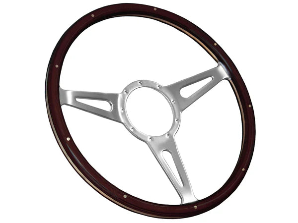 15" Wood Steering Wheel Espresso 9 -Bolt Mount Billet Aluminum Spokes