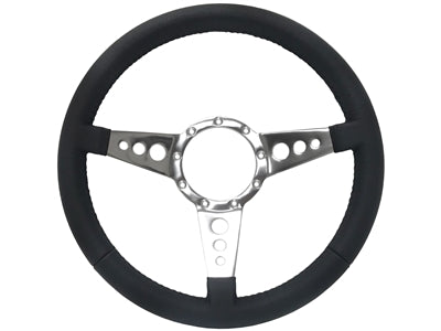 14" Black Leather S9 Steering Wheel, 9-Bolt Billet Aluminum Spokes