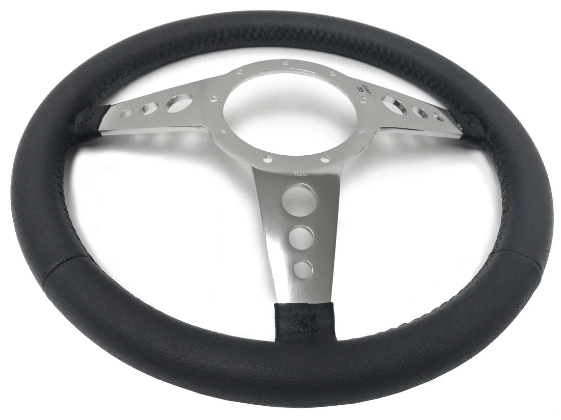 14" Black Leather S9 Steering Wheel, 9-Bolt Billet Aluminum Spokes