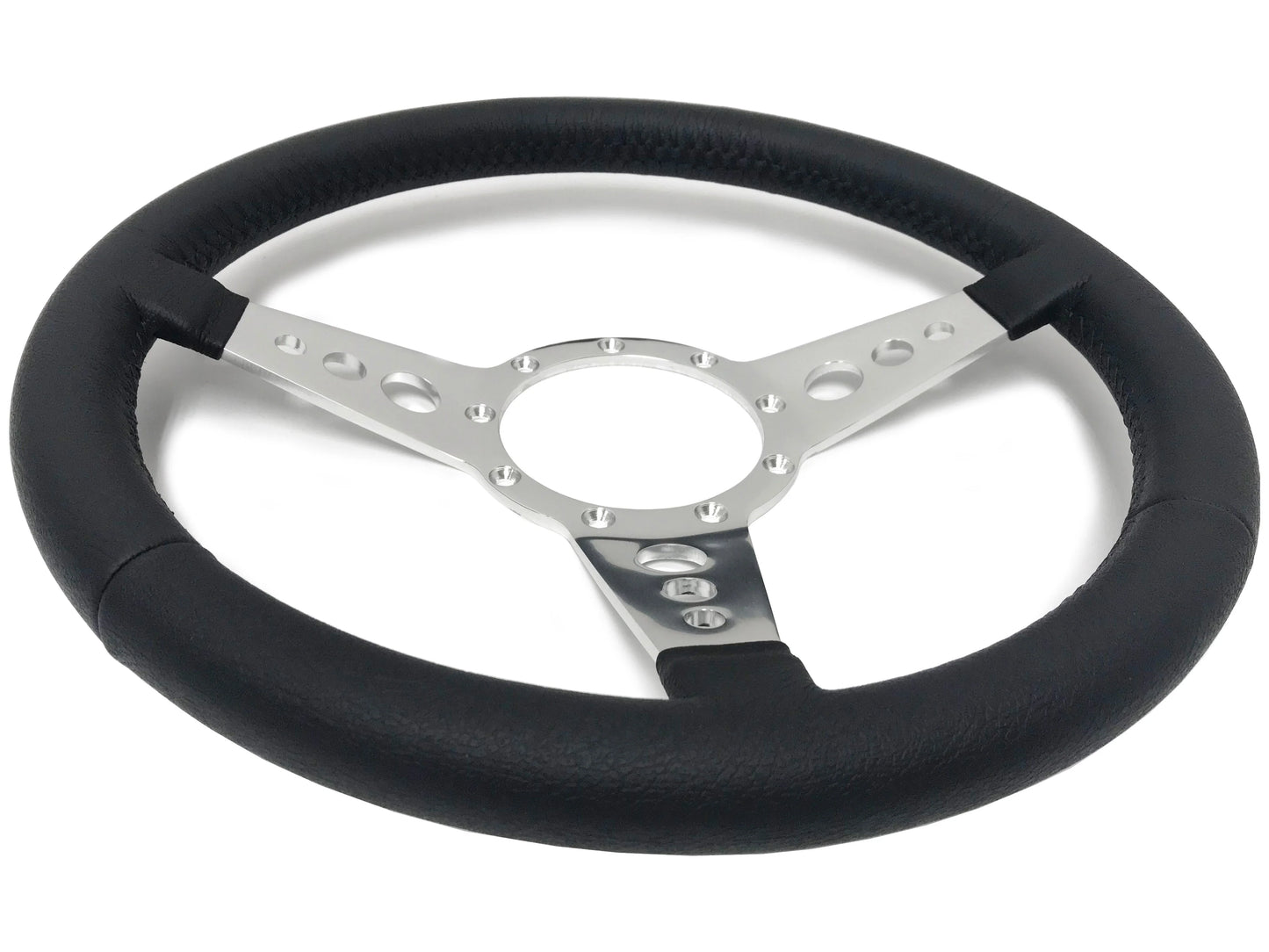 14" Black Leather S9 Steering Wheel, 9-Bolt Billet Aluminum Spokes