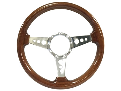 14" Walnut Wood S9 Steering Wheel, 9-Bolt Billet Aluminum Spokes