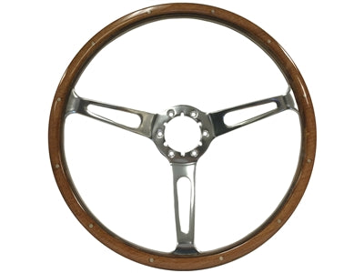 15" Steering Wheel Chrome 3 Spoke Slotted, Classic Wood