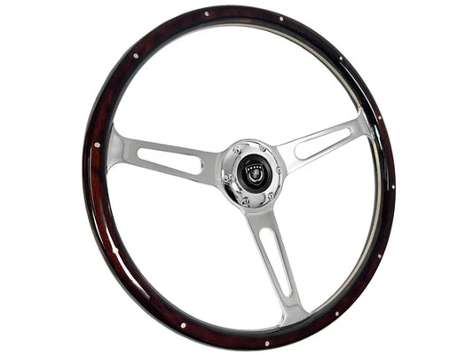 Steering Wheel, 15" Chrome 3 Spoke Slotted, Classic Espresso Wood