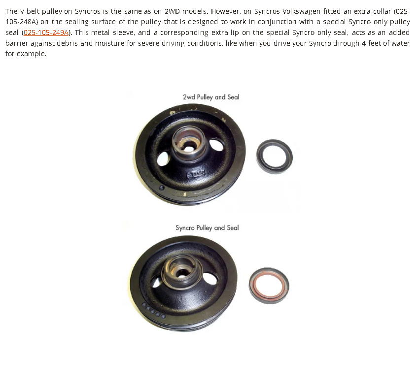 025-105-249A VW Vanagon Syncro Front Crankshaft Pulley Seal - 1.9L & 2.1L